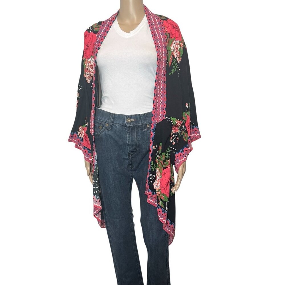 Anthropologie Flying Tomato Kimono Women's Size S/M Floral Cover Up Boho Bohemio - Picture 1 of 8